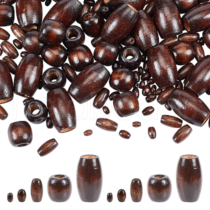 AHADERMAKER 250Pcs 5 Styles Dyed Natural Wood Beads WOOD-GA0001-40-1
