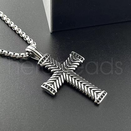 Vintage Stainless Steel Wheat Cross Pendant Necklaces for Women KF0983-1