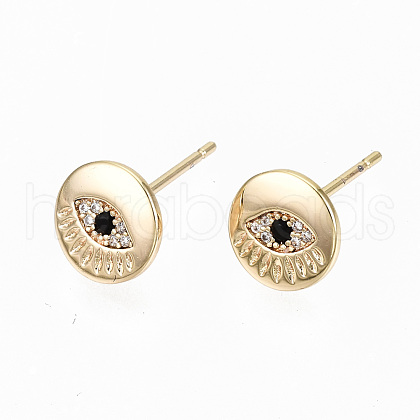 Brass Micro Pave Cubic Zirconia Stud Earrings KK-S356-147G-NF-1
