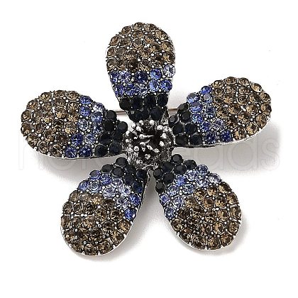 5-Petal Flower Alloy Rhinestone Brooches for Backpack Clothes JEWB-S028-02A-1