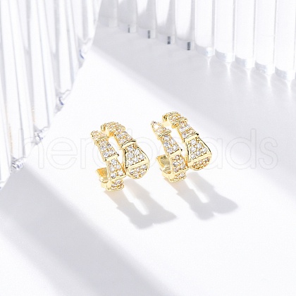 Rack Plating Brass Micro Pave Clear Cubic Zirconia Cuff Earrings EJEW-H147-12G-1