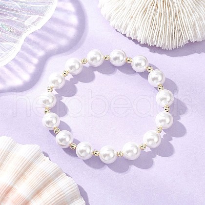 Shell Pearl Round Beads Stretch Bracelets for Women BJEW-JB11998-01-1