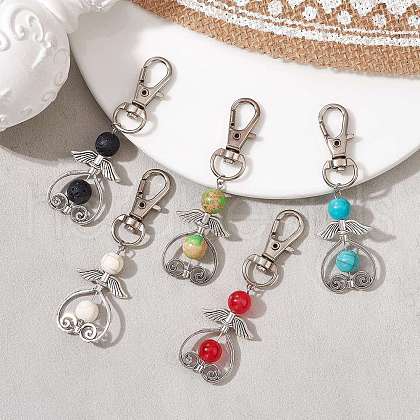 5Pcs 5 Style Angel Natural & Synthetic Mixed Gemstone Pendant Decorations HJEW-JM01528-S-1