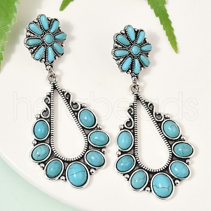Alloy Synthetic Turquoise Dangle Stud Earrings EJEW-U053-12AS-1