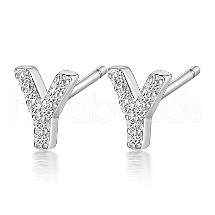 Rhodium Plated 925 Sterling Silver Initial Letter Stud Earrings HI8885-25-1