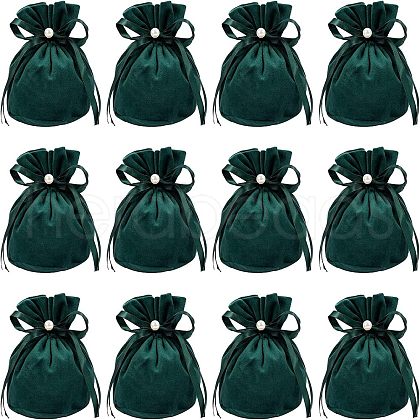  Velvet Jewelry Bags with Drawstring & Plastic Imitation Pearl TP-NB0001-20B-1