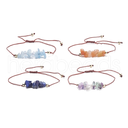 4Pcs 4 Style Chips Natural Mixed Beaded Bracelets Set with Brass Beads BJEW-JB07987-02-1