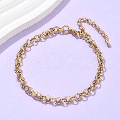 304 Stainless Steel Rolo Chain Anklets for Women AJEW-U025-03G-1