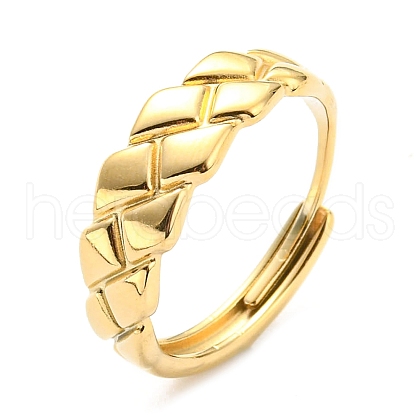 304 Stainless Steel Grooved Rhombus Adjustable Ring for Women RJEW-C016-28G-1