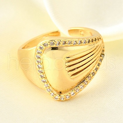 Brass Micro Pave Cubic Zirconia Adjustable Open Cuff Rings for Women RJEW-K292-12G-1