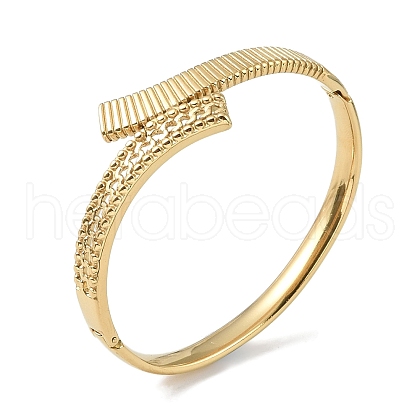 304 Stainless Steel Textured Hinged Bangles for Women BJEW-U002-03G-1
