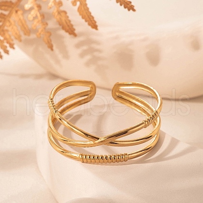 304 Stainless Steel Cuff Bangles for Women BJEW-U032-16G-1