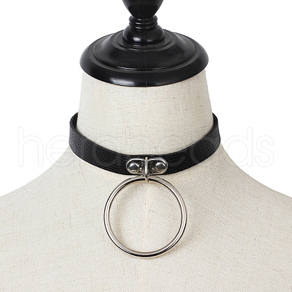 Alloy Ring Pendant PU Leather Choker Necklaces for Women FS-WGA2FAB-01-1