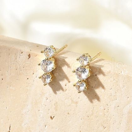 Brass Micro Pave Clear Cubic Zirconia Stud Earrings EJEW-R016-26G-14-1