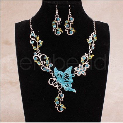 Fashionable Alloy Rhinestone & Enamel Dangle Earrings & Necklaces Sets FS-WG2F17F-02-1