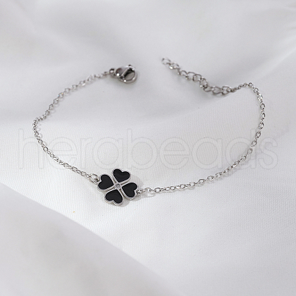 Stainless Steel Heart-shape Clover Link Bracelets OH1703-1-1
