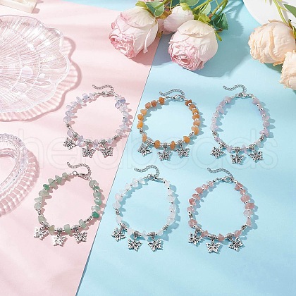 6Pcs Natural Gemstone Chip Beaded Bracelets BJEW-JB11819-1