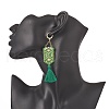 Glass Seed Hexagon with Cotton Tassel Dangle Leverback Earrings EJEW-MZ00045-3