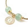 Brass Coin Charm Bracelet with Natural Green Aventurine BJEW-TA00116-01-3