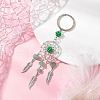 Woven Net/Web with Feather Alloy & Natural Green Aventurine & Glass Seed Keychains KEYC-MZ00041-01-2