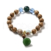 Synthetic Shoushan Stone & Sandalwood Beaded Stretch Bracelets with Glass Lotus Pod Charms BJEW-B080-06-1