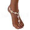 Bohemian Style Natural Cowrie Shell & Plastic Imitation Pearl & Waxed Cord Adjustable Toe Ring Anklets FS-WG74F62-01-5