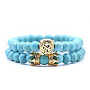 2Pcs Synthetic Turquoise Round Beaded Stretch Bracelets CG7988-9-1