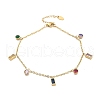 Ion Plating(IP) 304 Stainless Steel Colorful Cubic Zirconia Charm Anklets for Women STAS-P379-01G-4