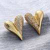 Heart Brass Micro Pave Clear Cubic Zirconia Stud Earrings EJEW-R025-10G-2