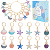 Shell & Starfish Shape Alloy Enamel Pendant Stitch Markers HJEW-SC00016-1