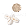 Natural Cowrie Shell & ABS Plastic Imitation Pearl Round Pendants PALLOY-JF03786-2