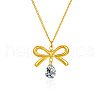 Simple Design Stainless Steel Bowknot with Clear Cubic Zirconia Teardrop Pendant Necklaces for Women ET2385-1-2