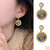 Flat Round with Flower Alloy Rhinestone Dangle Stud Earrings EJEW-M085-01G-1