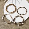 4Pcs 4 Style Dyed Natural Lava Rock Round & Coconut Disc Beaded Stretch Bracelets Set BJEW-JB09809-5