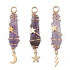 3Pcs 3 Styles Natural Amethyst Pointed Copper Wire Wrapped Faceted Bullet Big Pendants PALLOY-JF03572-03-1