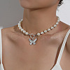Alloy Butterfly Pendant Plastic Imitation Pearl Beaded Necklaces for Women FS-WGADDC6-01-2