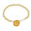 Brass Round Beads Charm Bracelets for Women BJEW-A041-01G-4