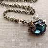 Bohemian Flat Round with Dragonfly Pattern Alloy Dark Cyan Glass Pendant Necklaces for Women FS-WG33723-01-2