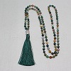 Alloy Buddha Natural Indian Agate 108 Mala Prayer Round Beaded Wrap Necklaces with Long Tassel FS-WG80FF1-01-5