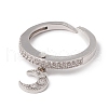 Clear Cubic Zirconia Moon Charm Open Cuff Ring RJEW-F124-02P-2