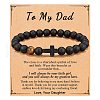Cross Natural Tiger Eye & Frosted Black Obsidian Round Beads Stretch Bracelets for Men Women WG92FBF-03-1