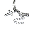 304 Stainless Steel Hollow Cross Charm Bracelet with Double Layer Box Chains BJEW-A002-01P-3