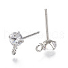 Brass Micro Clear Cubic Zirconia Stud Earring Findings KK-R132-066P-NF-2