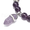 Natural Amethyst Round Beaded Stretch Bracelet with Bullet Charms BJEW-JB09018-04-4