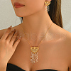 Elegant Middle Eastern Style Brass Micro Pave Cubic Zirconia Tassels Earrings & Necklaces Set for Women XY2551-2