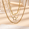 Stainless Steel & Brass Pave Colorful Cubiz Zirconia Star Pendant 3 Layered Hip-hop Fashion Necklaces for Women MU5744-1