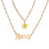 Acrylic Butterfly with Alloy Word Honey Pendant Double Layer Necklaces for Women WG9E726-01-2