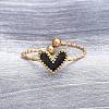 Heart 304 Stainless Steel Enamel Cuff Rings RJEW-D306-32G-02-4