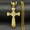 304 Stainless Steel Crystal Rhinestone Religion Cross Pendant Necklaces NJEW-H065-08G-1