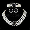 Heart Glass Rhinestone & Plastic Pearl Beaded Necklaces & Stud Earrings & Bracelets Sets FS-WGC950C-03-1